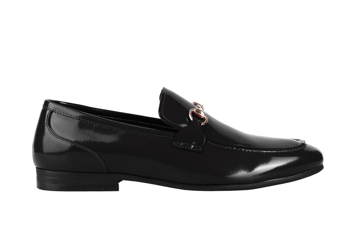 Patent Leather Loafers Black Buckle Mens Shoes Dillon Shiny Horsebit Loafers Black